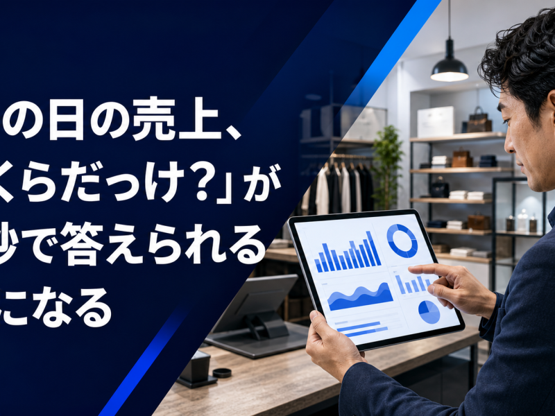 店長がタブレットで過去日の売上を確認するイメージ