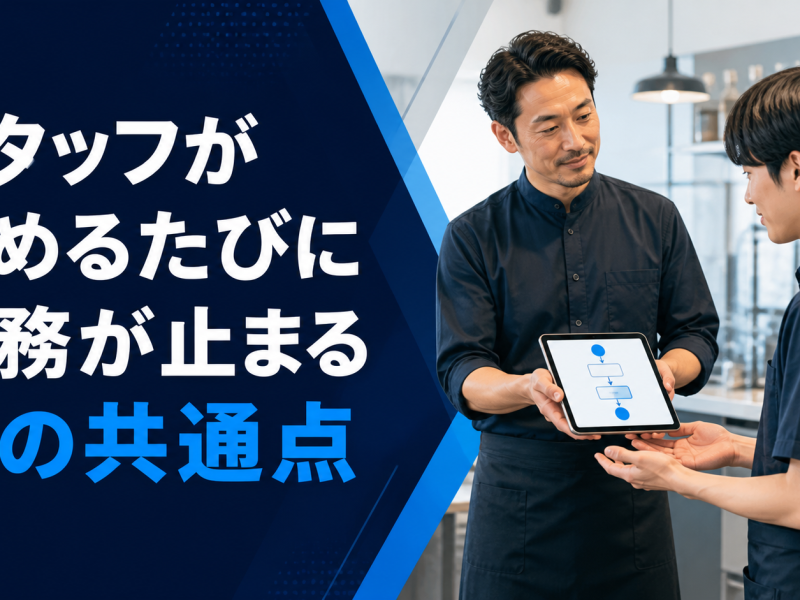 経験者から新人スタッフへ業務フローを引き継ぐイメージ
