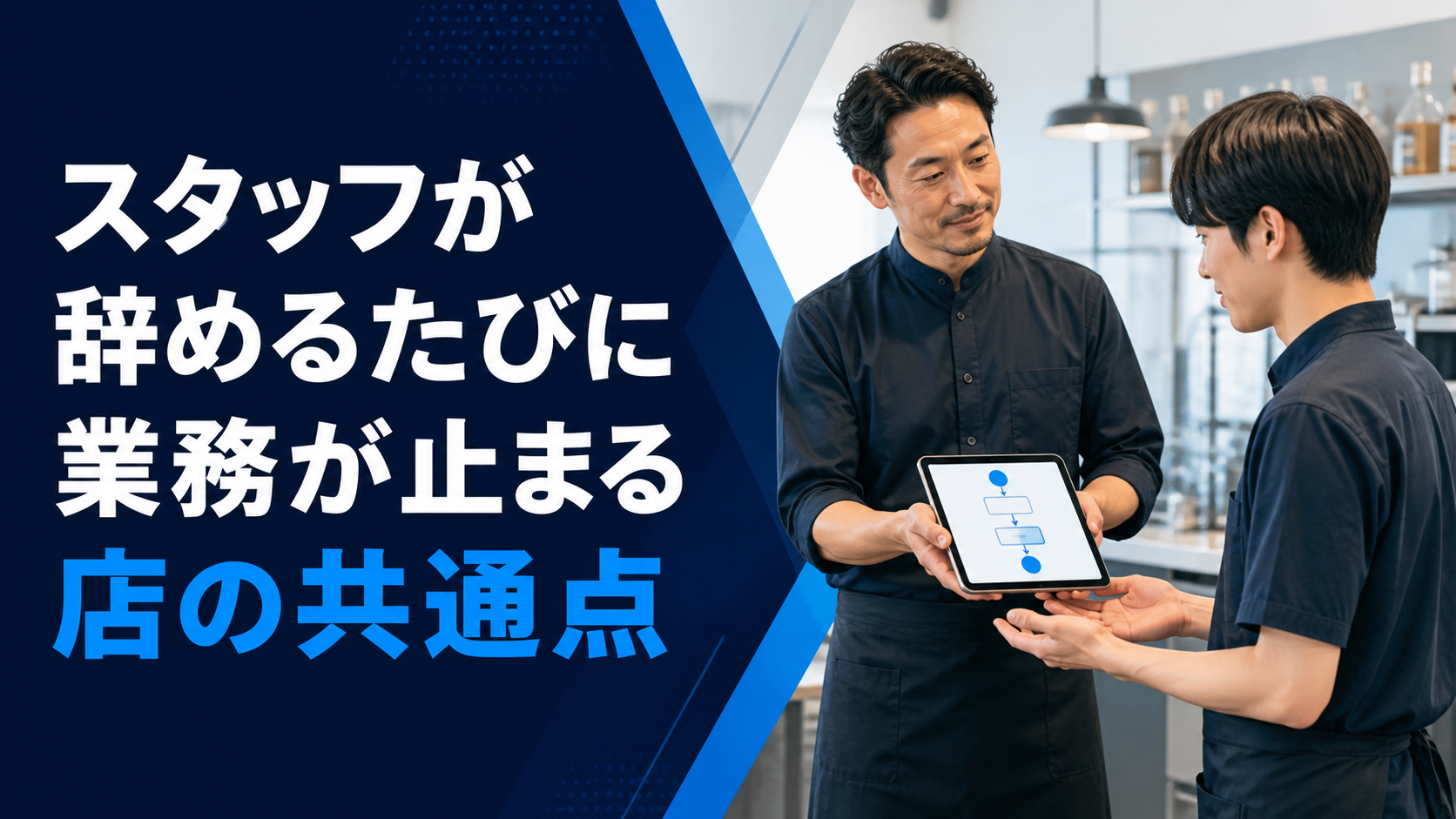 経験者から新人スタッフへ業務フローを引き継ぐイメージ