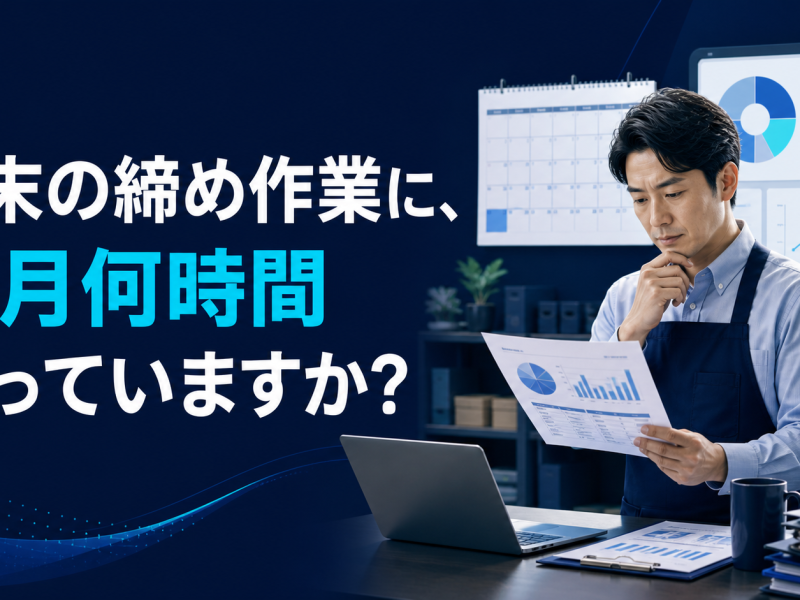 店長が月末の売上集計をCYENで確認するイメージ