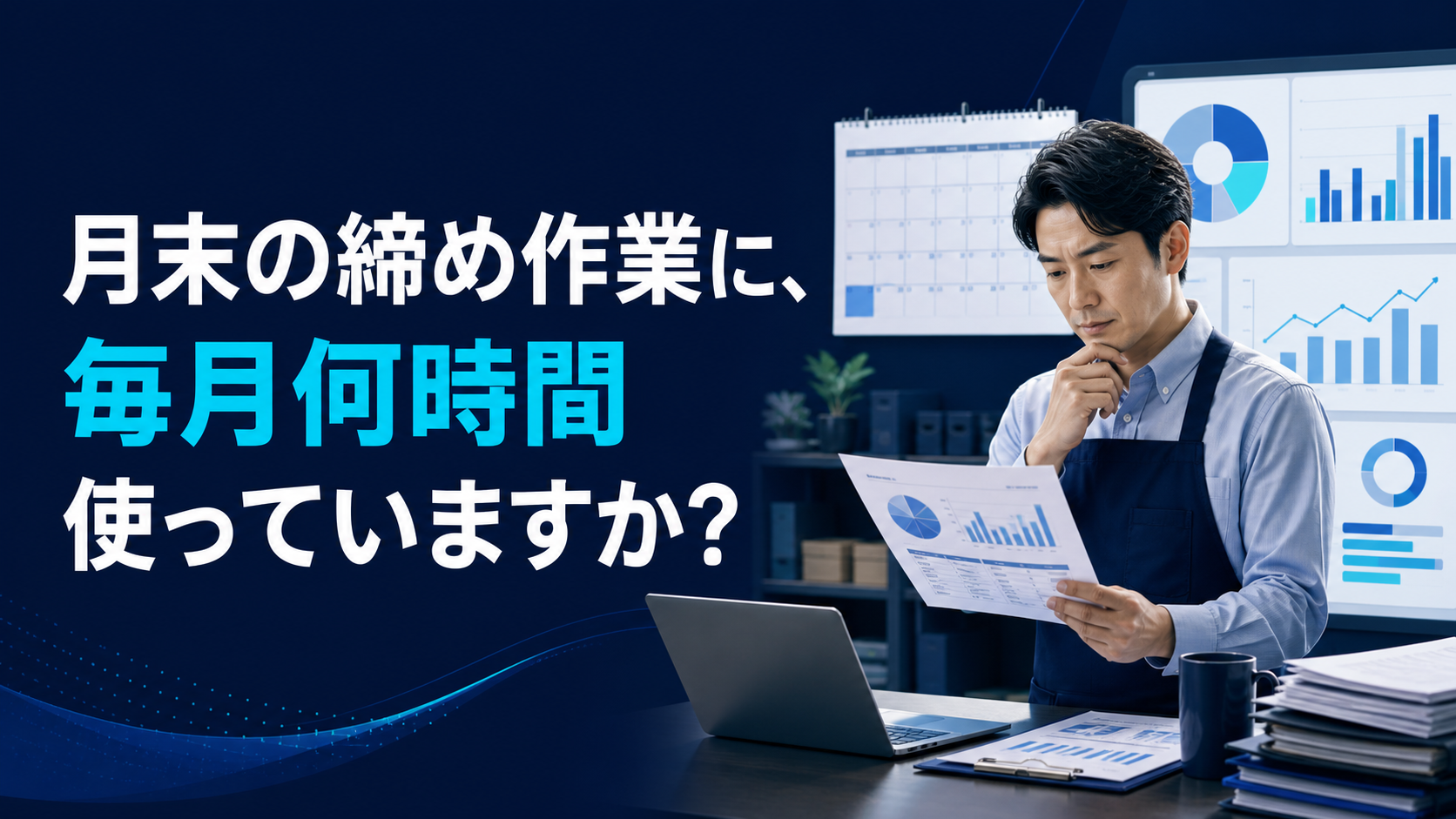 店長が月末の売上集計をCYENで確認するイメージ