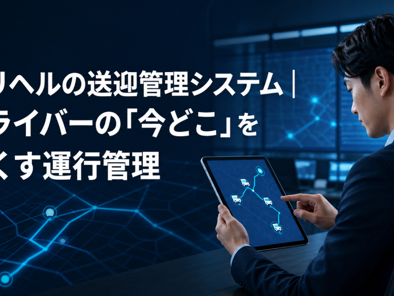 配車担当者がタブレットで送迎ルートを確認するイメージ