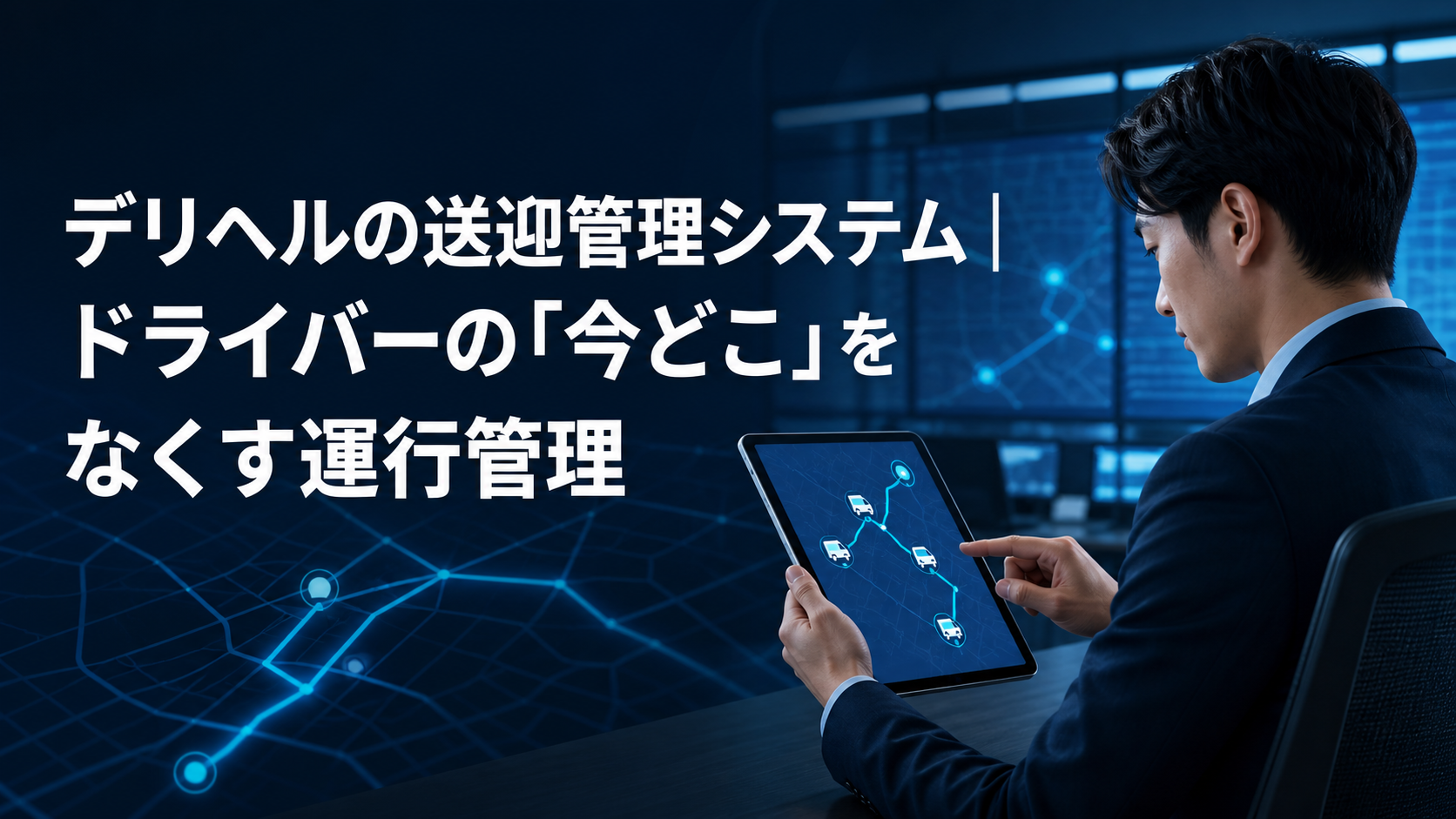 配車担当者がタブレットで送迎ルートを確認するイメージ
