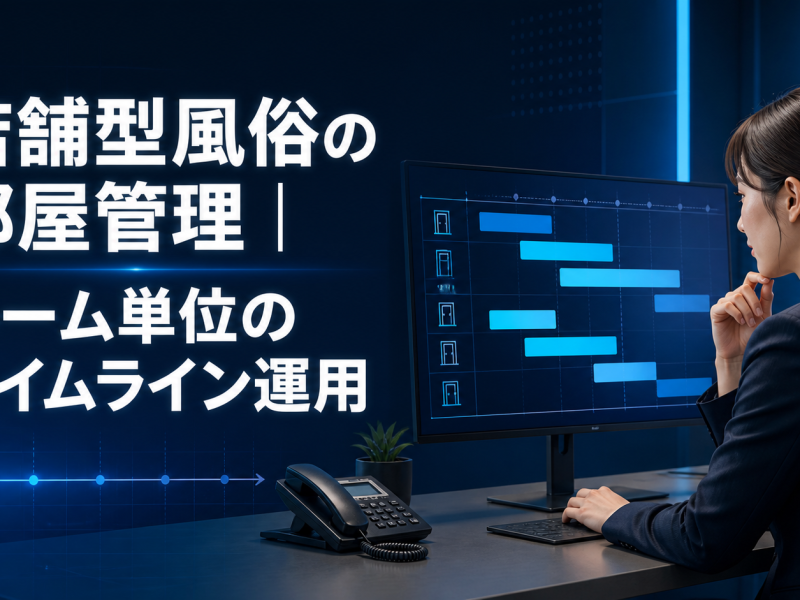 店舗型風俗のルーム単位タイムラインを確認する受付スタッフのイメージ