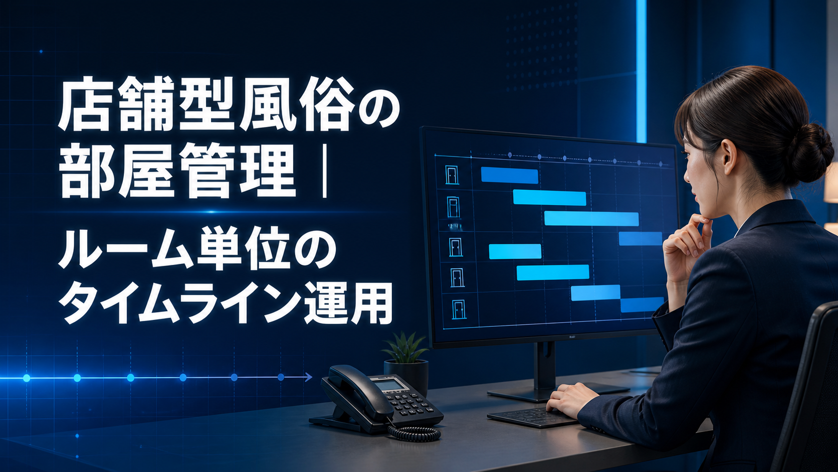 店舗型風俗のルーム単位タイムラインを確認する受付スタッフのイメージ