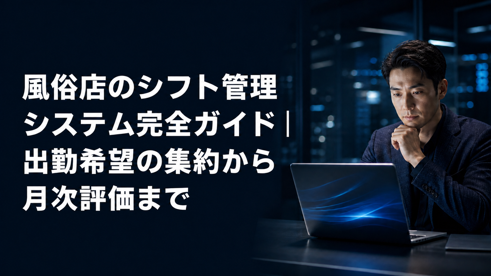 風俗店のシフト管理システム完全ガイドのアイキャッチ。ノートパソコンで出勤状況を見る店舗管理者